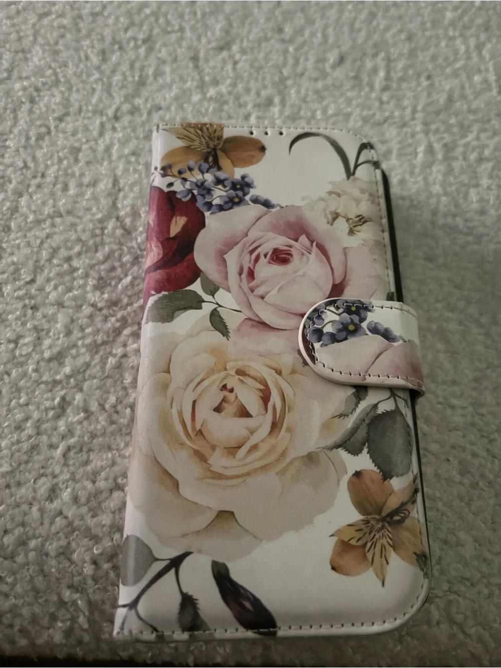 Floral Wallet Phone Case - Pink & Cream Rose Design iPhone 13